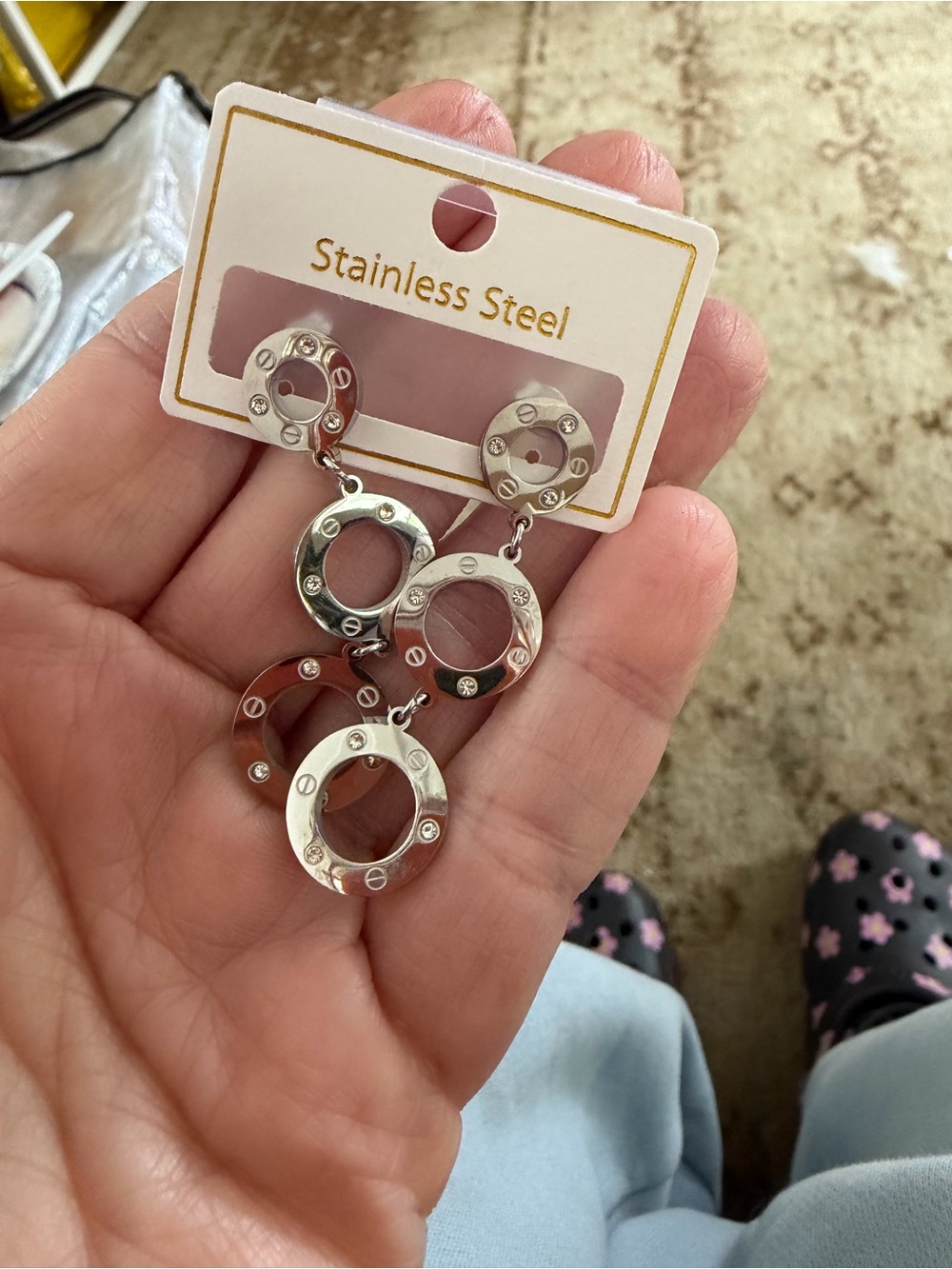 Stainless Steel, hanging design post earrings, fashion jewelry - Picture 3 of 7